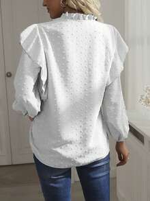 SHEIN Holidaya Women Blouses Kontras Lace Ruffle Plain Casual - Putih - View 2