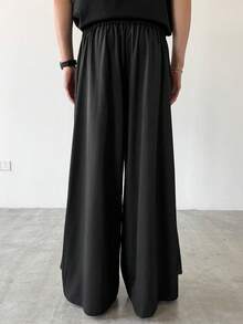 Manfinity Homme 男士纯色纽扣休闲百搭日常裤 - 黑色 - 查看 2