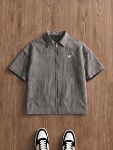 TOKVUE Áo sơ mi nam tay ngắn mới bán chạy, kiểu dáng kaki kẻ caro, có khóa kéo, phù hợp cho phong cách Ins, streetwear, hip-hop, Y2K, quà tặng cho bạn trai/chồng, hoạt động ngoài trời, du lịch, hẹn hò. - Màu Khaki - Xem 1