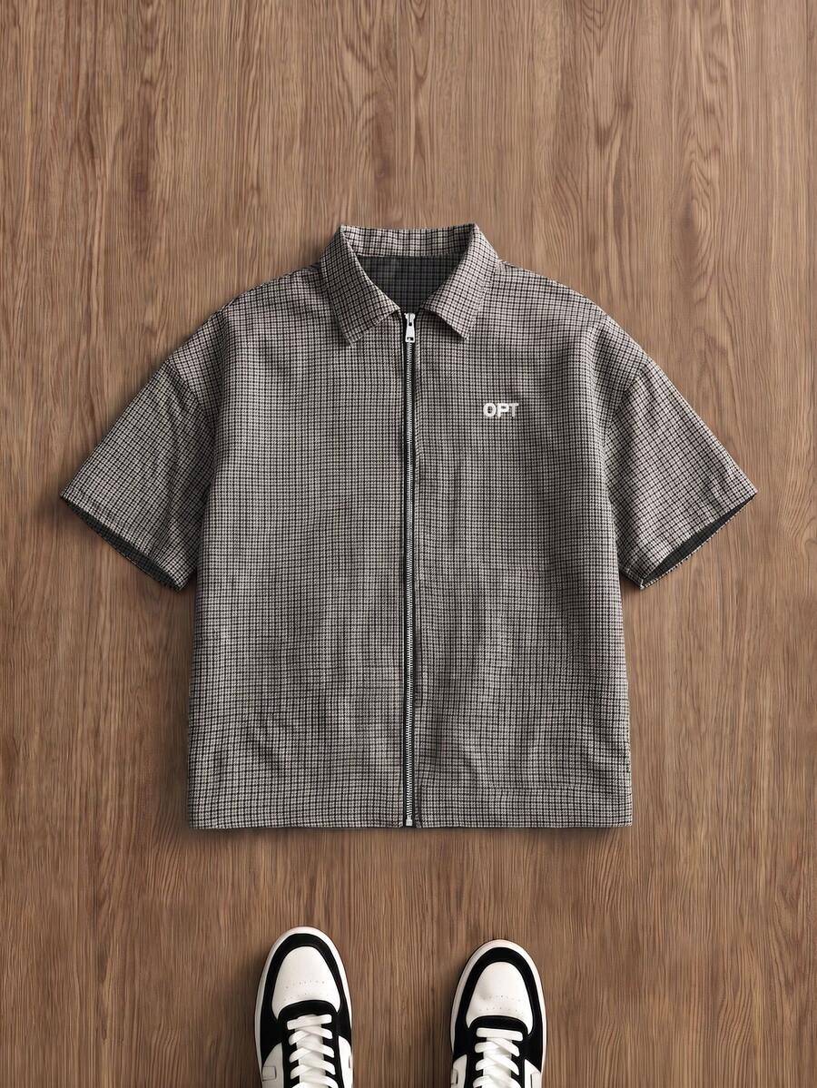 TOKVUE Áo sơ mi nam tay ngắn mới bán chạy, kiểu dáng kaki kẻ caro, có khóa kéo, phù hợp cho phong cách Ins, streetwear, hip-hop, Y2K, quà tặng cho bạn trai/chồng, hoạt động ngoài trời, du lịch, hẹn hò. - Màu Khaki - Xem 1