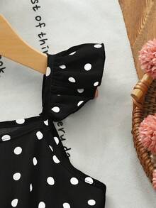 SHEIN Young Girl Woven Polka Dot Square Neck Ruffle Hem Casual Dress - Black - View 12