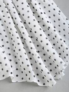 SHEIN Sweetro Women's White With Black Polka Dots Peplum Ruffle Hem Blouse Vacation Summer Cute Brunch Picnic - White - View 6