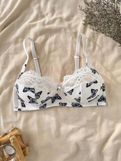 CottageSlumber 1pc Lace Patchwork Wireless Bra For Women