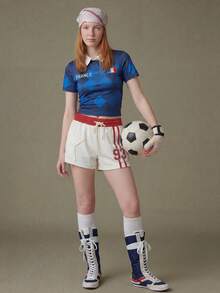 Elnivra 2026年足球世界盃法國足球球衣風格女款短版T恤，足球球迷上衣，法國隊支持者，適用於美國–加拿大–墨西哥 - 藏蓝色 - 查看 8