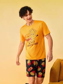 Notgurli Set Piyama Pria Motif Kartun Kentang Goreng Lengan Pendek dan Celana Pendek - MultiWarna - View 3