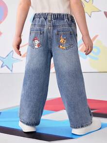 SHEIN | PAW Patrol Quần jean denim dáng ngắn, dễ thương, đa năng, có túi và khóa kéo, in hình chữ cái và chú cún con dành cho bé trai. - Màu xanh lam - Xem 3