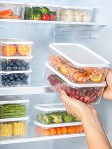 4pcs/8PCS Stackable Refrigerator Storage Containers With Lids, For Meat, Fruits & Vegetables - Essential Kitchen Food Storage Containers With Lids, Refrigerator Accessories - transparent color - View 3