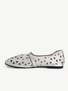 CUCCOO CHICEST Giày bệt nữ thêu rỗng, có khóa, thoải mái - Bạc - Xem 6