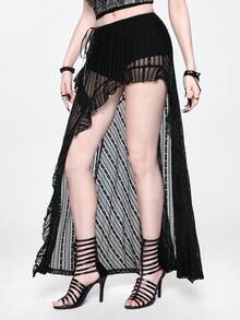 ROMWE Goth 哥特风不对称下摆半身裙，配性感吊带，度假风 - 黑色 - 查看 5