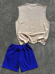 Manfinity Homme 男士成熟休閒背心套裝，INS熱門款，百搭，適合搭配運動服、返校穿搭，也可作為男友禮物 - 藍色 - 查看 2