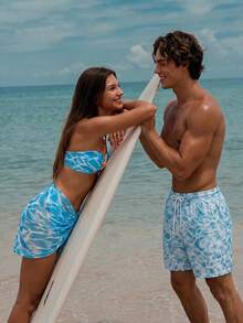 Azuldrift Men's Minimalist Printed Casual Beach Shorts - Blue - View 3