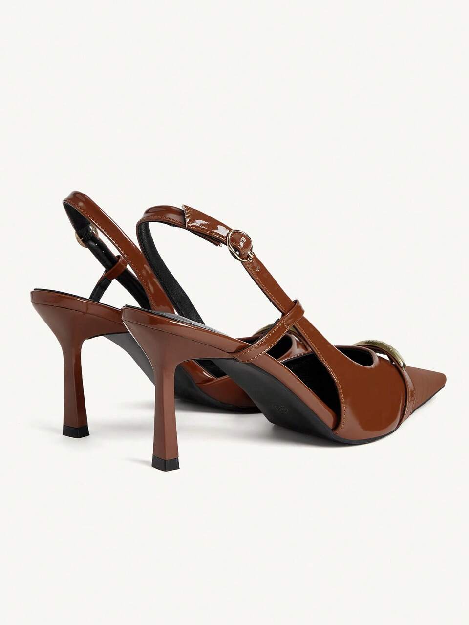 CUCCOO CHICEST Spring And Summer New Design Wine Glass Heel High Heel Metal Buckle Romantic Elegance Temperament Simple Sexy Women Brown Patent Leather Material Slingback Ankle Strap High Heel Shoes Exposed Heels Dress Shoes Dating Afternoon Tea Party Valentine's Day Elegant Wear