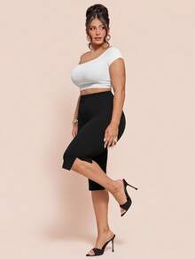 SHEIN BAE Quần legging bầu cỡ lớn, màu trơn, tối giản, phong cách thường ngày. - màu đen - Xem 6