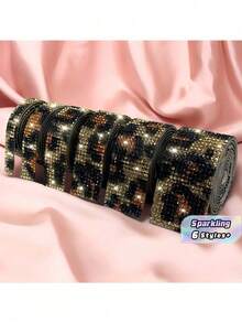 1 Yard Self Adhesive Crystal Rhinestone Ribbon, Rhinestone Strips, DIY Diamond Bling Ribbon Stickers Rhinestone Tape Roll For Crafts Phone Car Decorations - leopard print - View 3