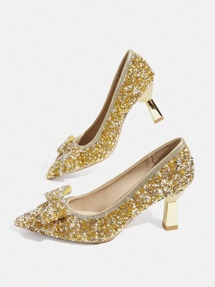 CUCCOO TILAWA Four Seasons Ladies Elegant Luxury Rhinestone High Heels Shopping Party Commuter Office Fashion Pointed Golden Women's High Heels
