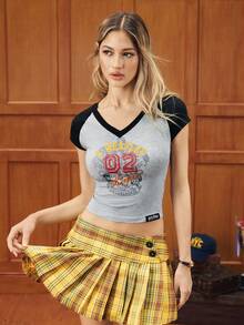 HARRY POTTER X SHEIN Women's Casual Colorblock T-Shirt For Summer - Grey - View 3