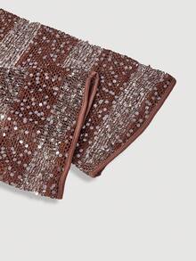 SHEIN MOD Áo khoác cardigan cổ chữ V dáng ngắn tay loe buộc dây phía trước, màu cà phê/kaki đính sequin khoét rỗng, thích hợp cho kỳ nghỉ, phong cách vintage, boho, đồng quê, áo khoác ngoài kẻ sọc rộng. - Cà phê nâu - Xem 4