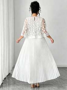 Elenzga Đầm xếp ly lưới hoa 3D thanh lịch dành cho phụ nữ cỡ lớn - trắng - Xem 2