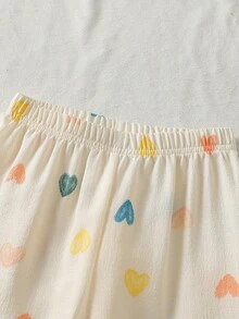 两件套女童彩色爱心印花短袖上衣和裤子舒适睡衣套装 - 彩色 - 查看 7
