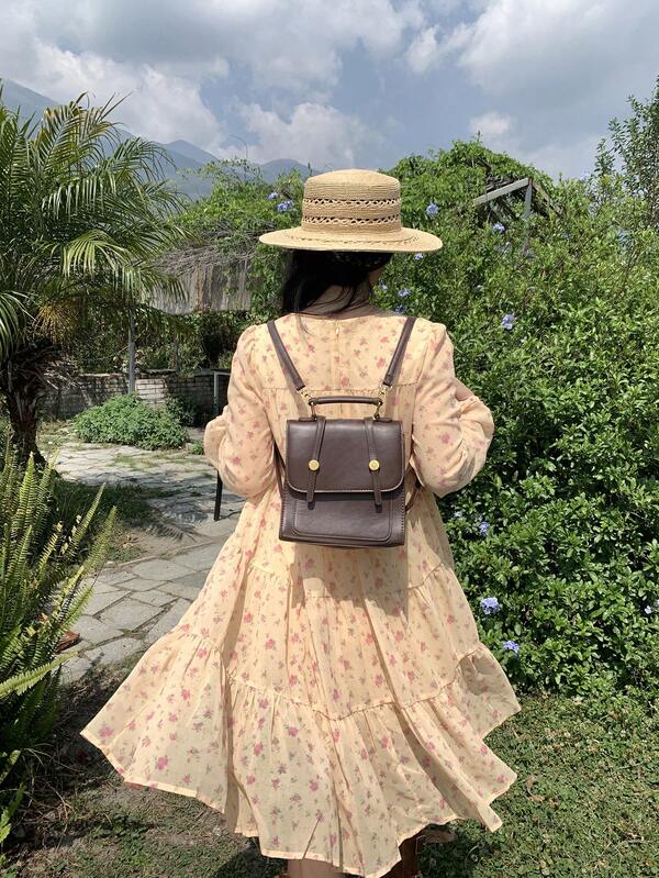 DAZY Đầm mini dài tay in hoa bằng vải chiffon dành cho nữ, kiểu Hàn Quốc, thích hợp cho mùa xuân/hè.