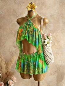 BamGleam Bộ jumpsuit nữ tối giản in họa tiết, cổ yếm, hở lưng. - Nhiều màu - Xem 4