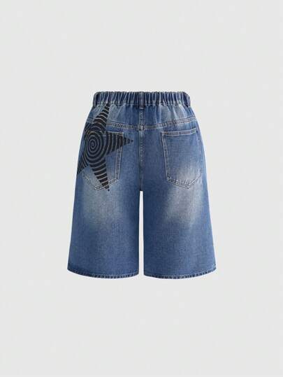 ROMWE Grunge Punk Short en jean grande taille avec imprimé étoiles vintage Y2K