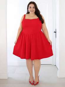 Pretty and Ole Plus White Solid Corset Structure Cami Dress Elegant - Red - View 4