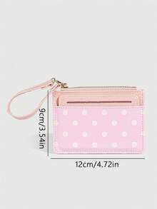 ROMWE 1 Buah Dompet Koin Mini Polkadot Y2K, Dompet Kecil PU Modis, Tempat Kartu Gaya Kawaii, Tas Penyimpanan Dokumen ID, Organizer Kartu Polkadot Tipis Multi-Lapisan yang Dapat Dilepas - Berwarna merah muda - View 2