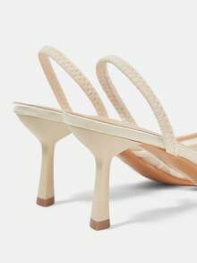 CUCCOO HITCHD Women's Embroidered Mesh Design Pointed Toe Asymmetric Heel High Heels, Romantic Elegant Stylish Mesh Pumps With Exposed Heel For Formal Occasions, Dates, Afternoon Tea, Weddings, Parties, Valentine's Day Spring Shoes - Beige 7 - View 4