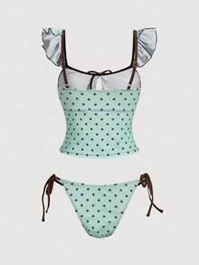 SHEIN MOD Women's Sweet Polka Dot Ruffle Armhole Bikini Set, Beach & Resort Style For Summer - Mint Green - View 4