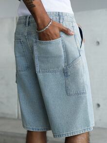 Manfinity EMRG Men's Casual Street Style Multi-Pocket Light Blue Denim Cargo Shorts Vacation Summer - Light Wash - View 8