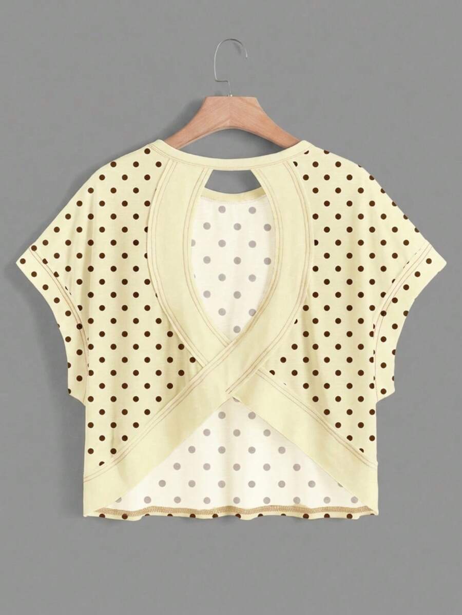 SHEIN Essnce Áo thun nữ dáng rộng không tay, cổ tròn, hở lưng, vạt áo bất đối xứng, thích hợp cho mùa hè. - Màu vàng - Xem 1