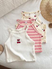 THE HAPPY LOOK Bộ 3 áo hai dây dệt kim mềm mại in hoa cho bé gái. - Màu Hồng baby - Xem 6