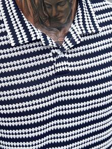 Manfinity CasualCool 男士针织Polo衫，百搭时尚撞色设计 - 藍白色 - 查看 4