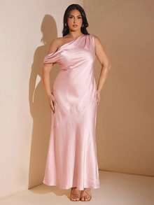 SHEIN BAE Đầm maxi nữ màu vàng trơn, chất liệu satin, kiểu dáng tối giản, gợi cảm, lệch vai, khoét lưng, buộc dây, thích hợp cho tiệc tùng, tiệc cocktail, các dịp trang trọng, làm đầm phù dâu, đầm mini sinh nhật. - Màu Hồng baby - Xem 5
