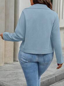 SHEIN LUNE Plus Size Casual Solid Color Lapel Jacket, Spring & Autumn Fall - Baby Blue - View 2