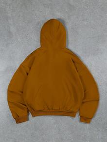 Manfinity Roghcode 男士街头服饰，复古风，连帽卫衣，针织连帽开衫，运动服，豹纹绒面面料，奢华品质，品牌标志，个性化定制，街头服饰，休闲，时尚，户外，返校季，节日礼物，男友礼物，老公礼物 - 鏽棕色 - 查看 2
