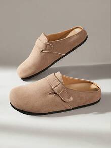 Solecia Closed Toe Metal Buckle, Retro Commuter Slim Mules Shoes - Kyung Velvet Brown - View 6