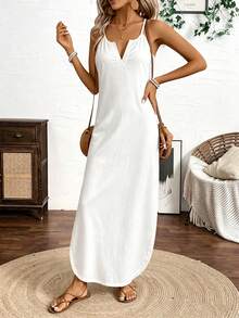 Breezaya Đầm maxi hai dây nhiều màu kẻ sọc dọc dành cho nữ. - trắng - Xem 3