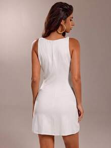 Avantive Women's Simple Solid Color Round Neck Sleeveless Short Dress, Suitable For Commuting In Summer,Dresses For Women Summer - White - View 2