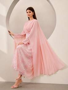 Graceveil Đầm dài thanh lịch bằng chiffon và lưới thêu dành cho nữ, màu hồng. - Hồng - Xem 6