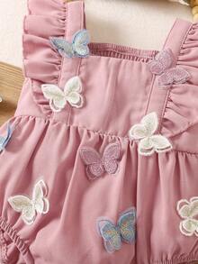 Pelele de verano casual con volantes y mariposas rosadas para bebé niña recién nacida - Rosa - Ver 6