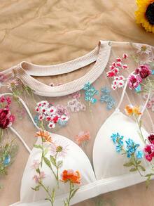 Soleia Summer Vacation Women Floral Embroidery Fashion Women Top - Multicolor - View 5
