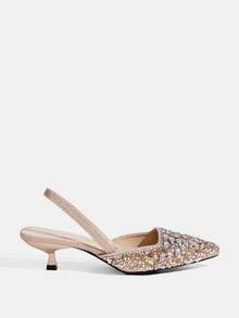 CUCCOO TILAWA Women's Rhinestone Pointed Toe Shiny Fashionable High Heels, Versatile For Daily Wear Valentine's Day - Bronze - View 2