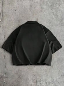 AXEPEAK Kemeja Lengan Pendek Pria Ukuran Besar dengan Cetakan Huruf dan Kantong Serbaguna - Hitam - View 3