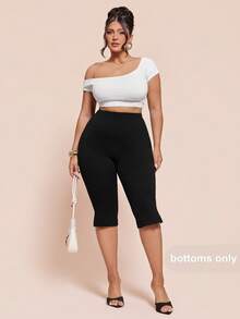 SHEIN BAE Quần legging bầu cỡ lớn, màu trơn, tối giản, phong cách thường ngày. - màu đen - Xem 3
