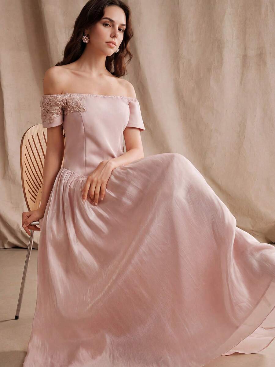 Anewsta 女士粉色亮片串珠优雅派对礼服，时尚晚礼服 - 淺粉色 - 查看 1