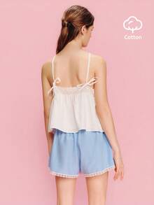 lacRébo Áo hai dây cổ yếm dáng rộng mùa hè thêu ren trắng kiểu Pháp, phong cách Boho, áo cotton trắng casual cho kỳ nghỉ. - trắng - Xem 2