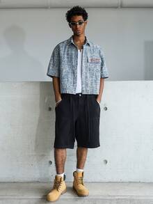 STEELVANCE Áo sơ mi nam tay ngắn chất liệu denim xanh thêu họa tiết jacquard phong cách đường phố thường ngày. - Rửa nhẹ - Xem 8