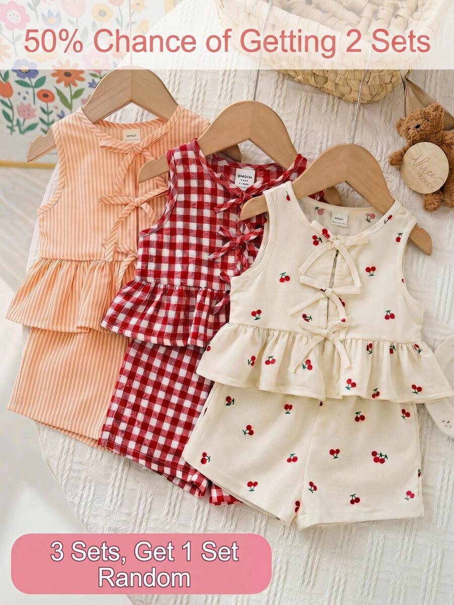 Bộ đồ 2 món cho bé gái: Áo thun cổ tròn kẻ sọc dệt kim và quần short dệt kim. - trái cam - Xem 1